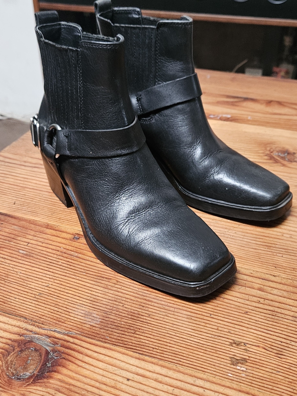 Sam Edelman Black Leather Ankle Booties with Buckle Strap